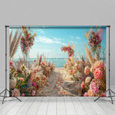 Aperturee - Aperturee Floral Sandy Beach Blue Sky Summer Wedding Backdrop